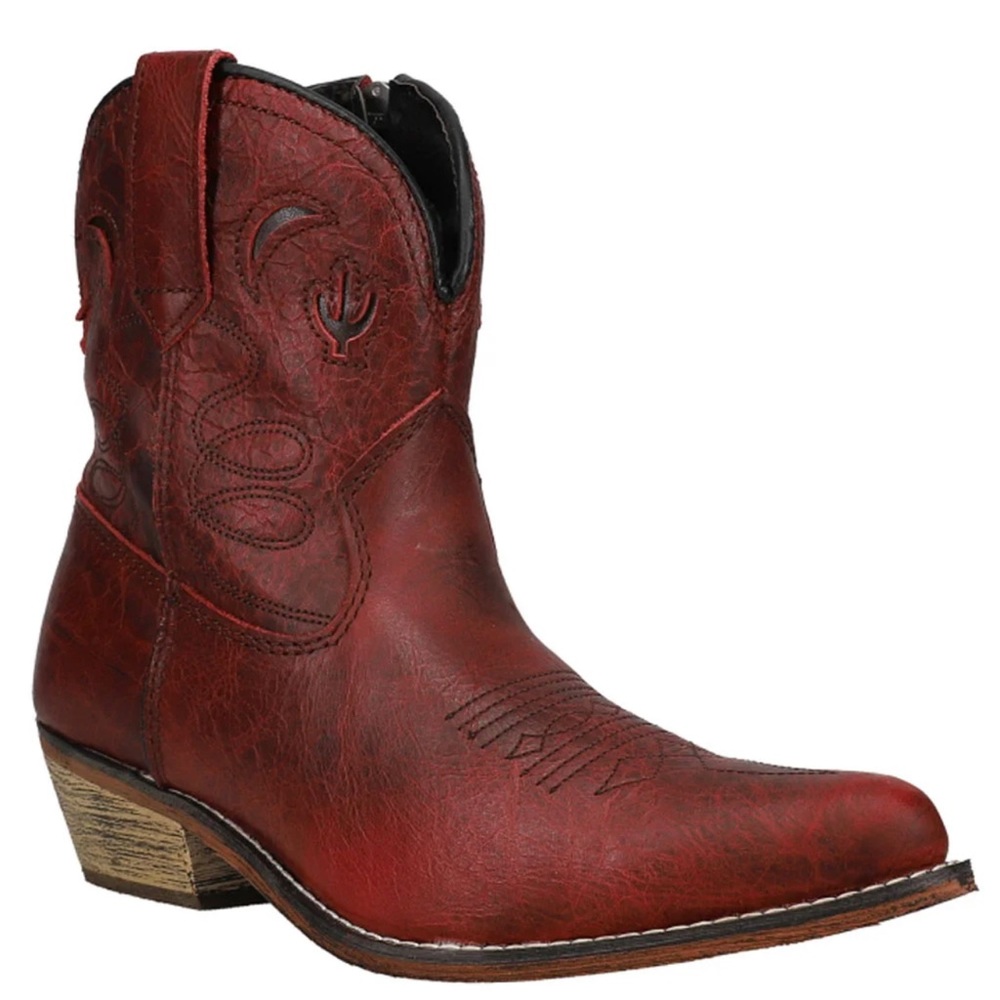 Dingo Adobe Rose Pointed Toe Leather Cowgirl Booties Size 7